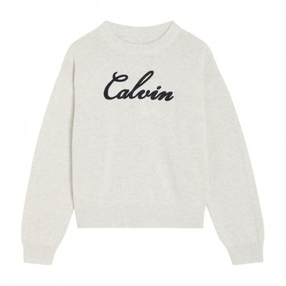Детски пуловер Calvin Klein за момиче с надпис лого