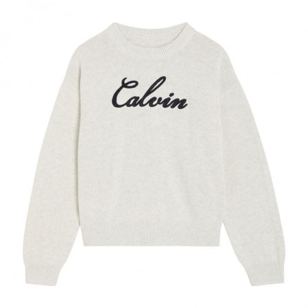 Детски пуловер Calvin Klein за момиче с надпис лого