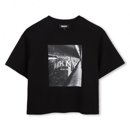 Детска къса тениска DKNY за момиче с апликация