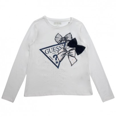 Детска блуза Guess за момиче с панделки и лого