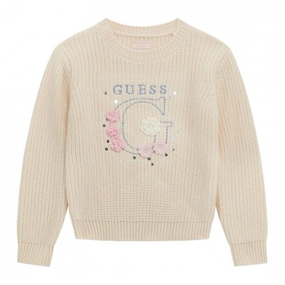 Детски пуловер Guess за момиче бродерия цветя