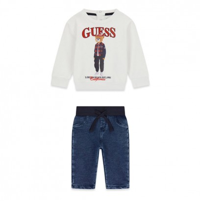Детски комплект Guess за момче с блуза с мече и деним панталон