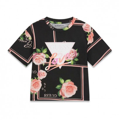 Детска памучна тениска Guess за момиче с лого и принт