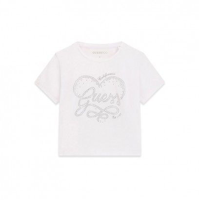 Детска тениска Guess за момиче с голямо лого с камъни