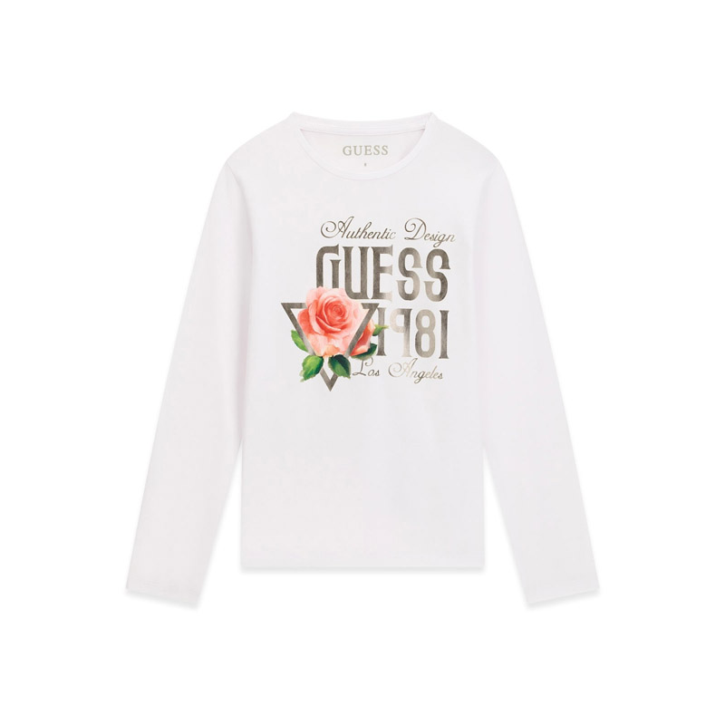 Детска блуза Guess за момиче с дълъг ръкав с лого и роза