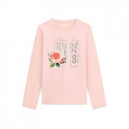 Детска блуза Guess за момиче с дълъг ръкав с лого и роза