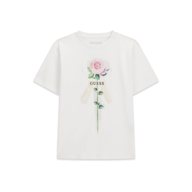 Детска тениска Guess за момиче с пайети и роза