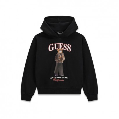 Детско худи Guess за момиче с надпис лого и мече