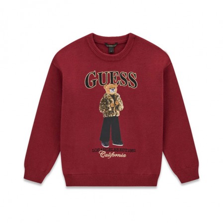 Детски пуловер Guess за момиче с мече и лого