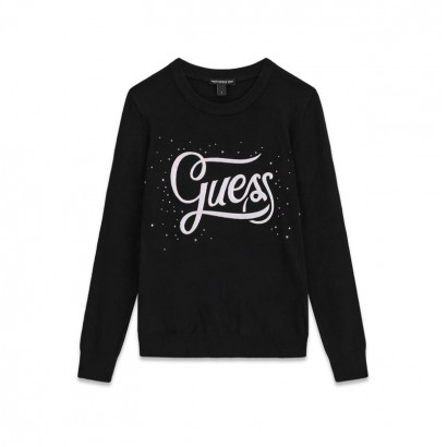 Детски пуловер Guess за момиче с лого и камъни