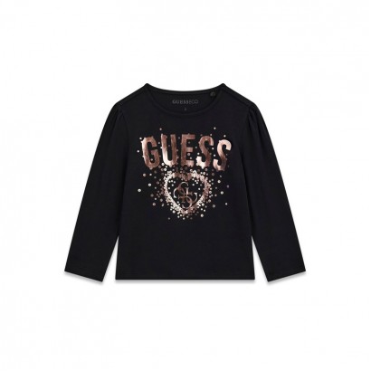 Детска блуза с дълъг ръкав Guess за момиче с пайети и лого