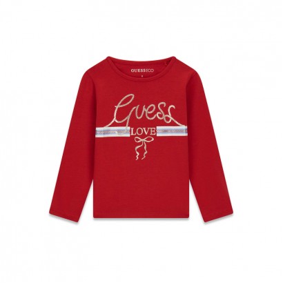 Детска блуза Guess за момиче с надпис Love и панделка