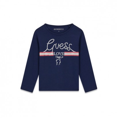 Детска блуза Guess за момиче с надпис Love и панделка