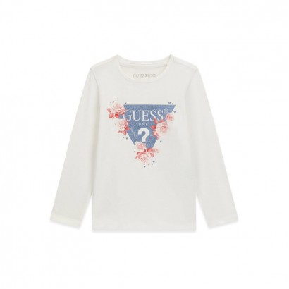 Детска блуза Guess за момиче с бродирано лого и рози