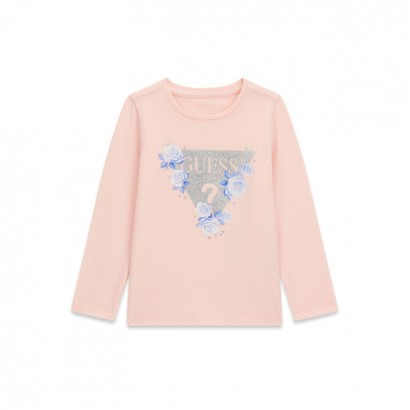 Детска блуза Guess за момиче с бродирано лого и рози