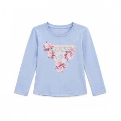 Детска блуза Guess за момиче с бродирано лого и рози