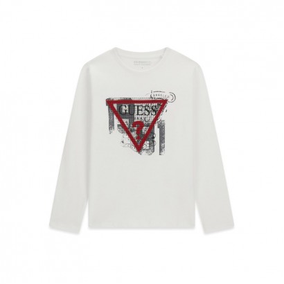 Детска памучна блуза Guess за момче с дълъг ръкав и лого