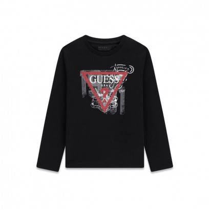 Детска памучна блуза Guess за момче с дълъг ръкав и лого