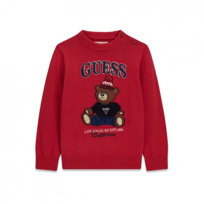 Детски плетен пуловер Guess за момче с копчета на рамото