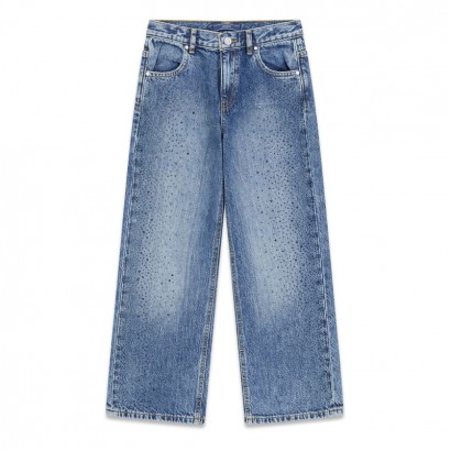 Детски дънки Guess за момиче с избелен ефект и камъчета
