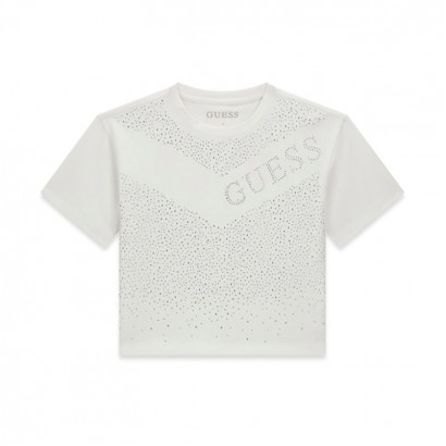 Детска къса тениска Guess за момиче с кристални камъчета