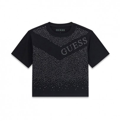 Детска къса тениска Guess за момиче с кристални камъчета