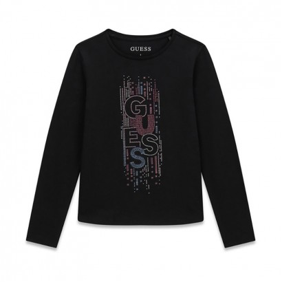 Детска блуза Guess за момиче с лого от пайети и кристални камъчета