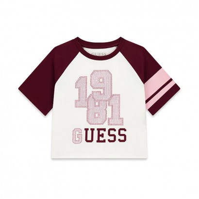 Детска къса тениска Guess за момиче с лого и надпис 1981
