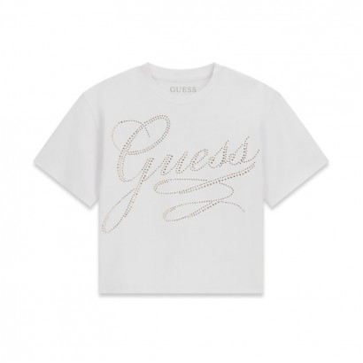 Детска къса тениска Guess за момиче с блестящо лого