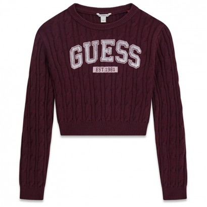 Детска къса блуза Guess за момиче плетиво с лого