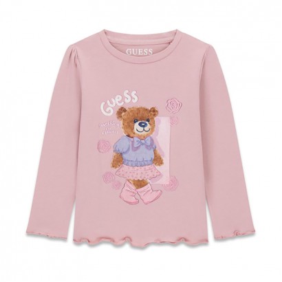 Детска блуза Guess за момиче с апликация мече и лого