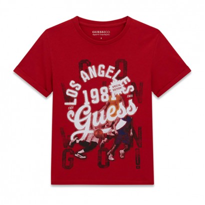 Детска тениска Guess за момче с лого и обло бие