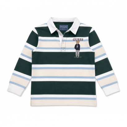Детска блуза Guess за момче с яка, лого и мече