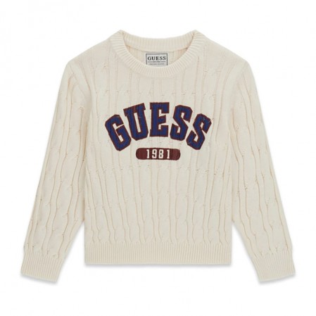 Детски пуловер Guess за момче с лого и обло бие