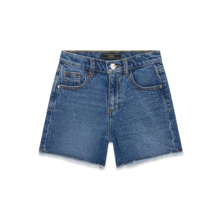 Детски дънкови къси панталони Guess за момиче с блестящ ефект