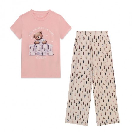 Детска пижама Guess за момиче тениска с къс ръкав и дълъг панталон