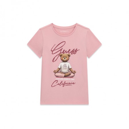 Детска тениска с къс ръкав Guess за момиче с щампа на мече