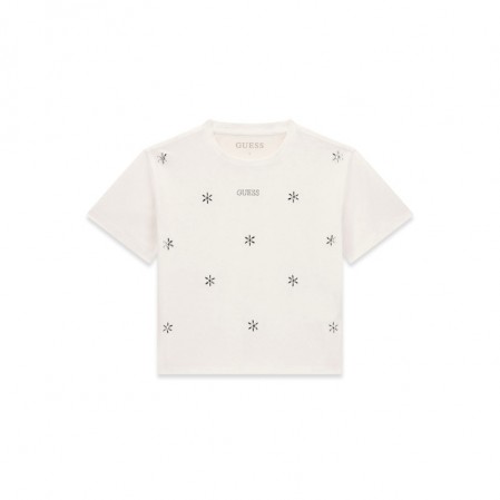 Детска тениска с къс ръкав Guess за момиче с лого и декорации