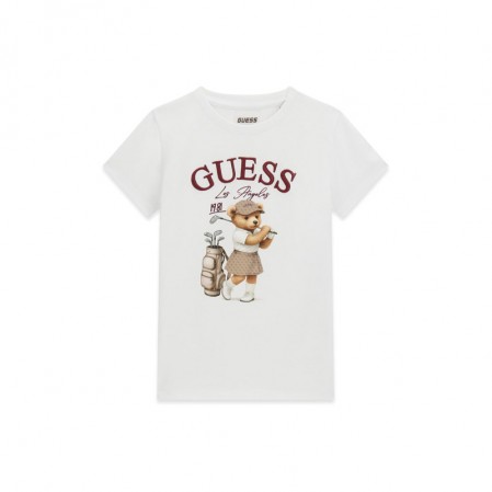 Детска тениска с къс ръкав Guess за момиче с апликация мече