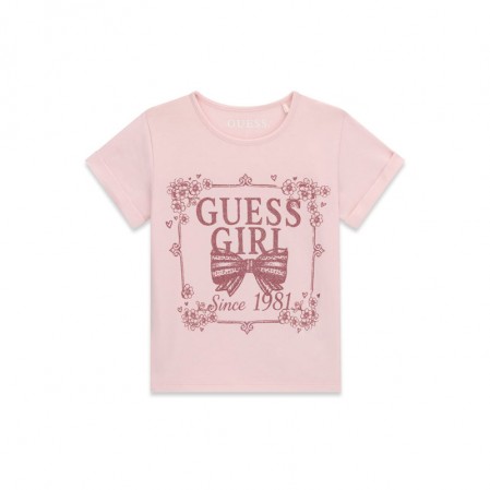 Детска асиметрична тениска Guess за момиче с лого и надпис