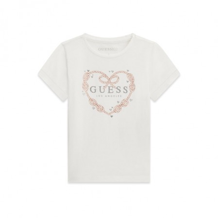 Детска тениска с къс ръкав Guess за момиче с лого на сърце