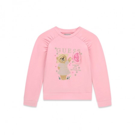 Детска блуза Guess за момиче с дълъг ръкав надпис и пеперуда