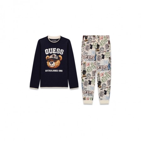 Детски домашен комплект Guess за момче блуза с дълъг ръкав и дълъг панталон с щампа