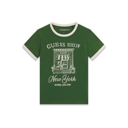 Детска тениска с къс ръкав Guess за момче с голямо лого и надпис