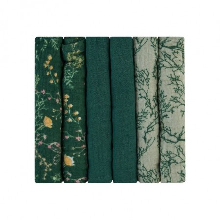 Kikkaboo Комплект 6 бр муселинови кърпички 30х30 см Secret Garden Green